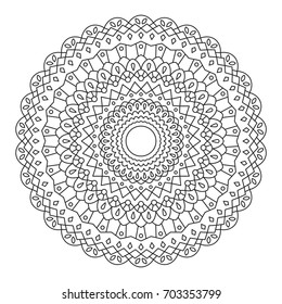 Mandala. Wonderful Round Element For Coloring Book. Black Lines on White Background. 