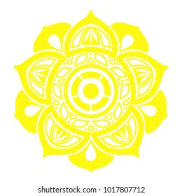 Mandala yellow, the third human chakra. Isolated color vector image on white background.