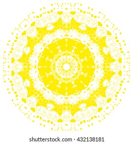 Mandala yellow.  White background. Interesting curves, a beautiful dream catcher. Magic picture, magic symbol.