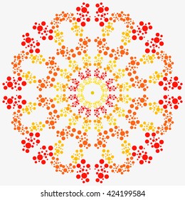 Mandala yellow-red-orange. White background. Beautiful mandala like a sun.