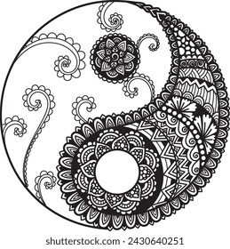 Mandala Yin yang symbol for engraving, printing, laser cut, paper cut or coloring page. Vector illustration