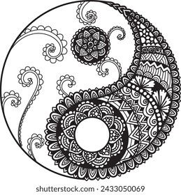 Mandala Yin yang symbol for engraving, printing, laser cut, paper cut or coloring page. Vector illustration