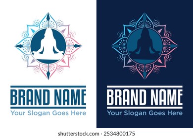 mandala yoga pose compass arrow vector illustration logo design