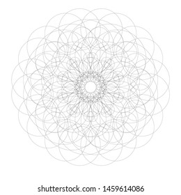 Mandala yoga swirl design element meditation round circle vector geometric shape black monochrome isolated on white symbol  