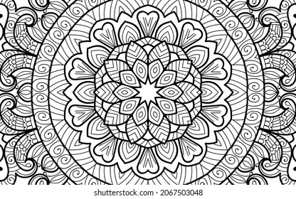 Mandala zen tangle design colouring book page for adults vector illustration template Vintage, pattern, decorative, elements, Henna, Mehndi.