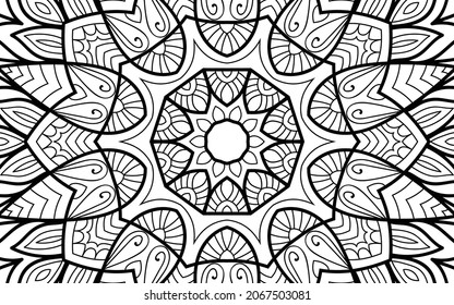 Página del libro de coloreado de diseño enmarañado Mandala zen para adultos plantilla de ilustración vectorial Vintage, patrón, decorativo, elementos, Henna, Mehndi.
