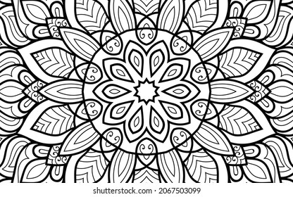 Página del libro de coloreado de diseño enmarañado Mandala zen para adultos plantilla de ilustración vectorial Vintage, patrón, decorativo, elementos, Henna, Mehndi.