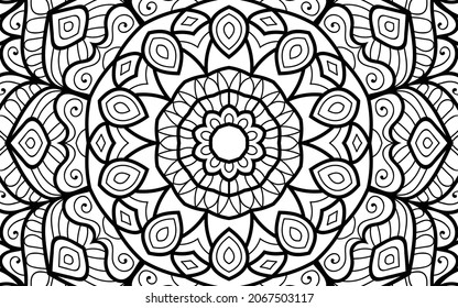 Mandala zen tangle design colouring book page for adults vector illustration template Vintage, pattern, decorative, elements, Henna, Mehndi.