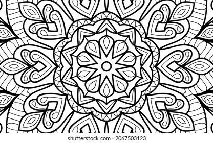 Página del libro de coloreado de diseño enmarañado Mandala zen para adultos plantilla de ilustración vectorial Vintage, patrón, decorativo, elementos, Henna, Mehndi.