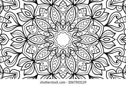 Página del libro de coloreado de diseño enmarañado Mandala zen para adultos plantilla de ilustración vectorial Vintage, patrón, decorativo, elementos, Henna, Mehndi.