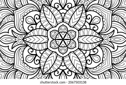 Página del libro de coloreado de diseño enmarañado Mandala zen para adultos plantilla de ilustración vectorial Vintage, patrón, decorativo, elementos, Henna, Mehndi.