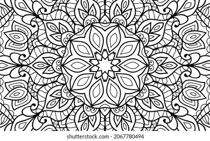 Mandala zen tangle design colouring book page for adults vector illustration template Vintage, pattern, decorative, elements, Henna, Mehndi.