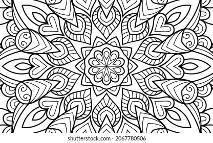 Mandala zen tangle design colouring book page for adults vector illustration template Vintage, pattern, decorative, elements, Henna, Mehndi.