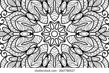 Mandala zen tangle design colouring book page for adults vector illustration template Vintage, pattern, decorative, elements, Henna, Mehndi.