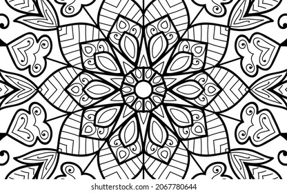 Mandala zen tangle design colouring book page for adults vector illustration template Vintage, pattern, decorative, elements, Henna, Mehndi.