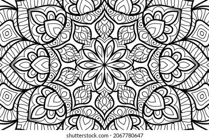 Mandala zen tangle design colouring book page for adults vector illustration template Vintage, pattern, decorative, elements, Henna, Mehndi.