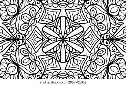 Página del libro de coloreado de diseño enmarañado Mandala zen para adultos plantilla de ilustración vectorial Vintage, patrón, decorativo, elementos, Henna, Mehndi.