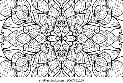 Página del libro de coloreado de diseño enmarañado Mandala zen para adultos plantilla de ilustración vectorial Vintage, patrón, decorativo, elementos, Henna, Mehndi.