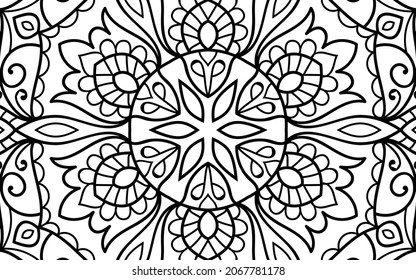 Mandala zen tangle design colouring book page for adults vector illustration template Vintage, pattern, decorative, elements, Henna, Mehndi.