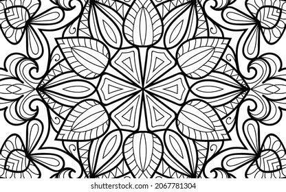 Mandala zen tangle design colouring book page for adults vector illustration template Vintage, pattern, decorative, elements, Henna, Mehndi.