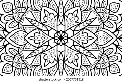 Página del libro de coloreado de diseño enmarañado Mandala zen para adultos plantilla de ilustración vectorial Vintage, patrón, decorativo, elementos, Henna, Mehndi.