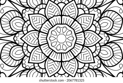 Página del libro de coloreado de diseño enmarañado Mandala zen para adultos plantilla de ilustración vectorial Vintage, patrón, decorativo, elementos, Henna, Mehndi.