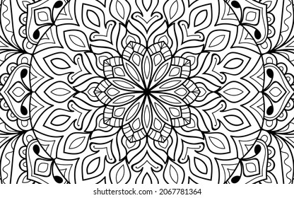 Página del libro de coloreado de diseño enmarañado Mandala zen para adultos plantilla de ilustración vectorial Vintage, patrón, decorativo, elementos, Henna, Mehndi.