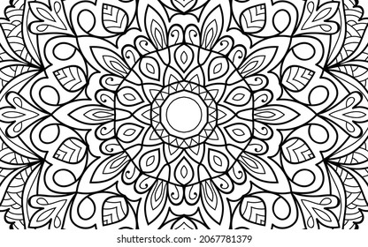 Mandala zen tangle design colouring book page for adults vector illustration template Vintage, pattern, decorative, elements, Henna, Mehndi.