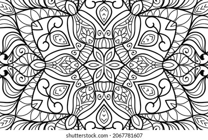 Mandala zen tangle design colouring book page for adults vector illustration template Vintage, pattern, decorative, elements, Henna, Mehndi