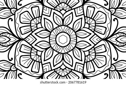 Mandala zen página del libro de colorear el diseño de la maraña para adultos plantilla de ilustración vectorial Vintage, patrón, decorativo, elementos, Henna, Mehndi