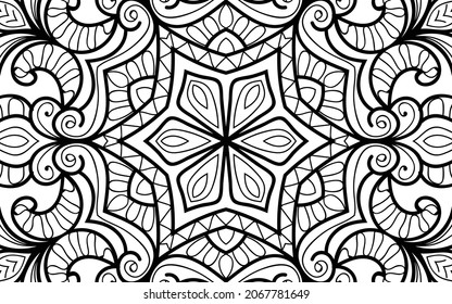 Mandala zen tangle design colouring book page for adults vector illustration template Vintage, pattern, decorative, elements, Henna, Mehndi