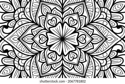 Mandala zen página del libro de colorear el diseño de la maraña para adultos plantilla de ilustración vectorial Vintage, patrón, decorativo, elementos, Henna, Mehndi