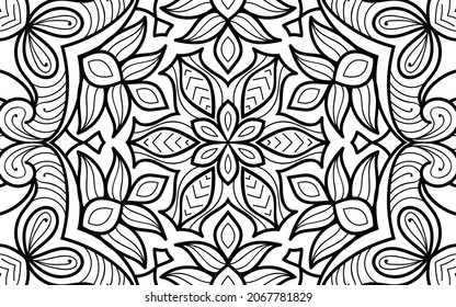 Mandala zen tangle design colouring book page for adults vector illustration template Vintage, pattern, decorative, elements, Henna, Mehndi