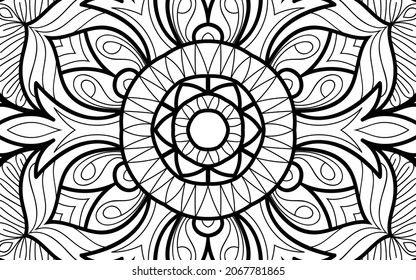 Mandala zen página del libro de colorear el diseño de la maraña para adultos plantilla de ilustración vectorial Vintage, patrón, decorativo, elementos, Henna, Mehndi
