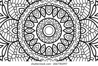 Mandala zen página del libro de colorear el diseño de la maraña para adultos plantilla de ilustración vectorial Vintage, patrón, decorativo, elementos, Henna, Mehndi