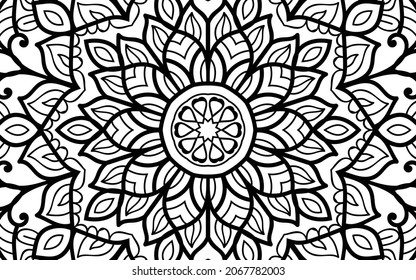 Mandala zen tangle design colouring book page for adults vector illustration template Vintage, pattern, decorative, elements, Henna, Mehndi