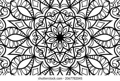 Mandala zen página del libro de colorear el diseño de la maraña para adultos plantilla de ilustración vectorial Vintage, patrón, decorativo, elementos, Henna, Mehndi