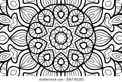 Mandala zen página del libro de colorear el diseño de la maraña para adultos plantilla de ilustración vectorial Vintage, patrón, decorativo, elementos, Henna, Mehndi
