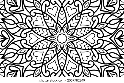 Mandala zen página del libro de colorear el diseño de la maraña para adultos plantilla de ilustración vectorial Vintage, patrón, decorativo, elementos, Henna, Mehndi