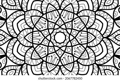 Página del libro de coloreado de diseño enmarañado Mandala zen para adultos plantilla de ilustración vectorial Vintage, patrón, decorativo, elementos, Henna, Mehndi.