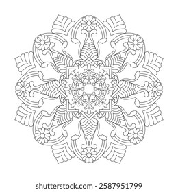 Mandala Zen Zephyr coloring book page for Kids. Easy Mandala Coloring Book Pages for Adults to Relax, Experiences Give Relief. Resizeable Vector File