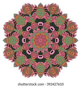 Mandala. Zentangl round ornament. Relax, meditation. Pink,