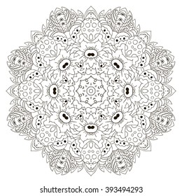 Mandala. Zentangl round ornament. Relax, meditation, coloring
