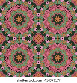 Mandala. Zentangl seamless ornament. Relax. Meditation. Pink
