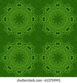 Mandala. Zentangl seamless ornament. Relax, meditation. Green