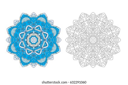 Mandala zentangle coloring page anti-stress adult drawing abstract flower pattern. Vector illustration. Relax drawing template.