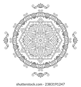 Mandala. Zentangle inspired zen doodle illustration with tribal boho chic ornaments. Mandala background. Oriental ornamental illustration.