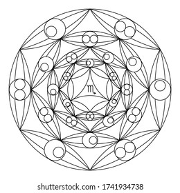 Mandala of zodiac sign of Scorpio. Coloring book of sacred geometry. Vector illustration