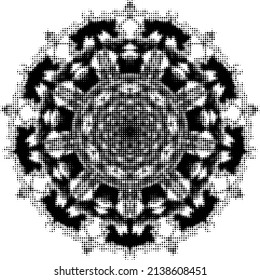 Mandala_66 pattern in halftone dots effect style. Vector.