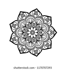Mandala.Circle lace ornament, round ornamental geometric doily pattern, black and white collection.